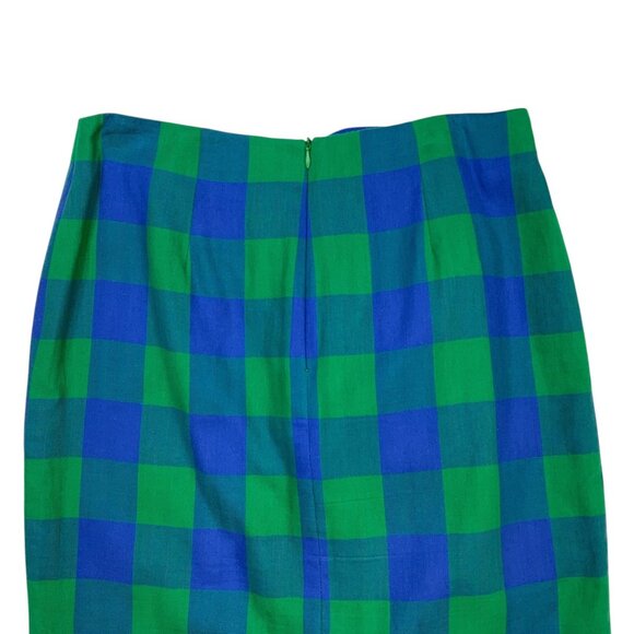 TOV Ruffle Plaid Skirts 40 US/M Blue Green Pencil Straight Midi Heritage Fall - Picture 9 of 14